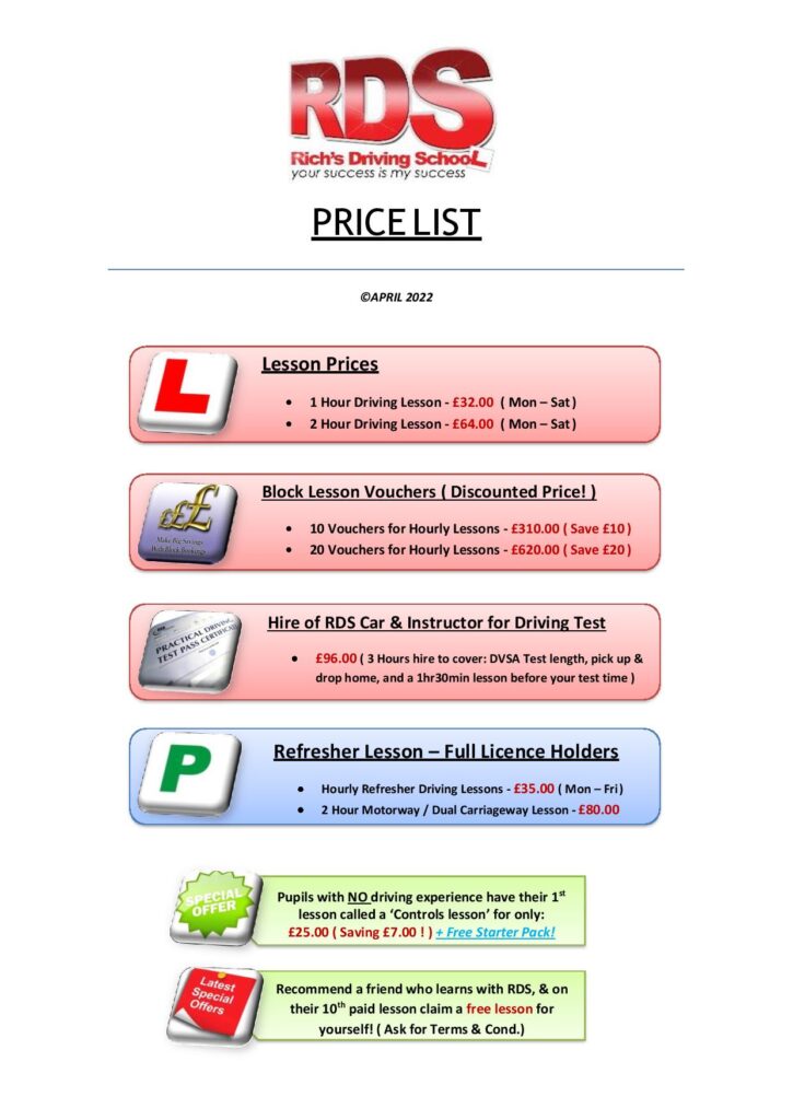 Driving Lessons & Prices Rich'sDrivingSchool (RDS)